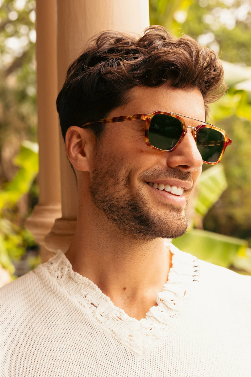 Krewe Colton Hawksbill 12k Polarized on square face, male model