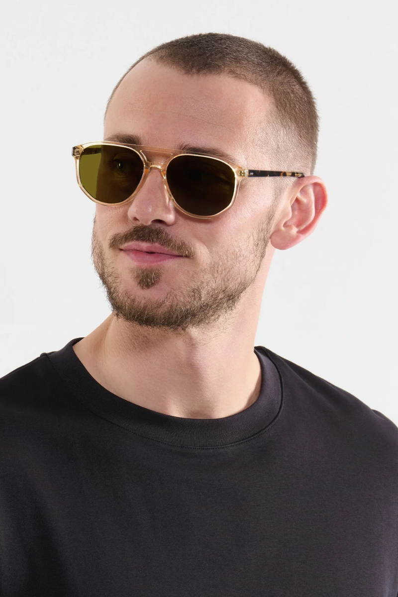 Krewe Brando Champagne Iberia Polarized on square face shape, male model