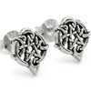 Heart pentacle stud earrings angled on a white background to show the 3D depth of the silver weave