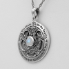 Pagan Jewelry : Sterling Silver Moon Pentacle Pentagram Pendant Necklace Rainbow Moonstone