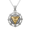 Throat Chakra pendant in sterling silver with a 14k gold vermeil center showing the Vishuddha symbol
