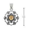Heart Chakra jewelry piece in sterling silver showing the intricate interlocking triangles and seed syllable