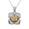 Muladhara necklace with a four-petaled sterling silver frame surrounding a polished golden central emblem