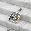 Gold and .925 sterling silver Leo jewelry, a mystical zodiac pendant crafted with a sleek, polished border resting gracefully on white marble steps