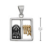 .925 sterling silver Virgo pendant with gold accents, paired with a measurement guide indicating the square frame stands 3/4 inch tall