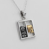 Virgo necklace horoscope jewelry featuring a balanced split-window design with a three-dimensional silver maiden and a polished gold Virgo symbol