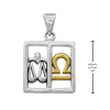 .925 sterling silver Libra pendant with gold accents, paired with a measurement guide indicating the square frame stands 3/4 inch tall