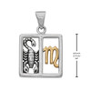 .925 sterling silver Scorpio pendant with gold accents, paired with a measurement guide indicating the square frame stands 3/4 inch tall