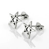 Pentagram earrings in fine sterling silver, showcasing small open-cut star designs on a crisp white background with a soft reflection
