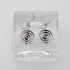 Silver Dangle Earrings Reiki Power Symbol Design with Purple Stone