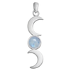 Sterling Silver Triple Goddess Moon Phase Pendant with Rainbow Moonstone