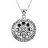 Minimalist Silver Zodiac Necklace with Moon Phases and Red Stone Detail