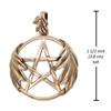 Wiccan necklace showing a height measurement of 1 1/2 inches (3.8 cm) tall, detailing the exact dimensions of this beautiful gold druid pentagram