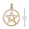 Large gold pentagram showing a 1 1/16 inch (2.6 cm) diameter measurement, detailing the exact dimensions of this bronze pentacle pendant