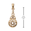 Triquetra pentacle pendant showing a height measurement of 1 inch (2.5 cm) tall, detailing the exact dimensions of this delicate piece of Wiccan jewelry