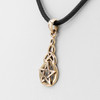Celtic pentacle pendant close-up angled to the right, highlighting the bright gold-tone finish and the clean lines of this classic pagan protection amulet