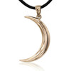 Bronze crescent moon pendant featuring a smooth, polished gold-tone finish, hanging straight against a bright white background with a soft reflection