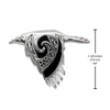Celtic raven spirit animal pendant showing a height measurement of 1 1/8 inches (2.8 cm) tall for this detailed sterling silver crow familiar
