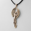 Phoenix pendant for men close-up angled to the left, emphasizing the smooth gold-tone finish and the majestic rising bird design