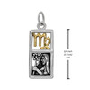 14k gold vermeil and silver Virgo pendant showing the intricate details of the zodiac maiden holding a flower