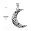 Measurement guide for the oxidized sterling silver moon pendant, showing this crescent moon and stylized moon necklace stands at 1 1/8 inches (2.8 cm) tall