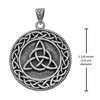 Large triquetra pendant measurement guide indicating this circular .925 sterling silver Triquetra Necklace for men spans 1 1/8 inches (2.8 cm) in diameter
