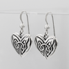 Small Silver Dangle Earrings Heart Shaped with Celtic Interlace Pattern
