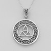 Round Celtic Knotwork Trinity Knot Pendant Silver Amulet Necklace