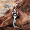 Sterling silver Celtic goddess pendant necklace on driftwood at our pagan jewelry store