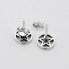 Pentagram post earrings shown from the back view, highlighting the "925" sterling silver hallmark and secure butterfly backings