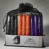 Samhain spell candle set. Samhain altar, these three black, three orange, and three purple ritual candles are essential witch supplies for all your fall rituals. Housed in a black organza bag, this set makes for a thoughtful witchy gift or a stunning piece of autumn decor. Dive into the world of witchcraft and paganism with these powerful magical tools.