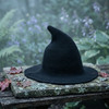 Soft polyester wool blend witches hat beanie with bendable wire brim