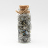 Labradorite amulet witch jar, pagan, wiccan, and witchcraft metaphysical store supplies with pentacle charm showing the backside of witch bottle