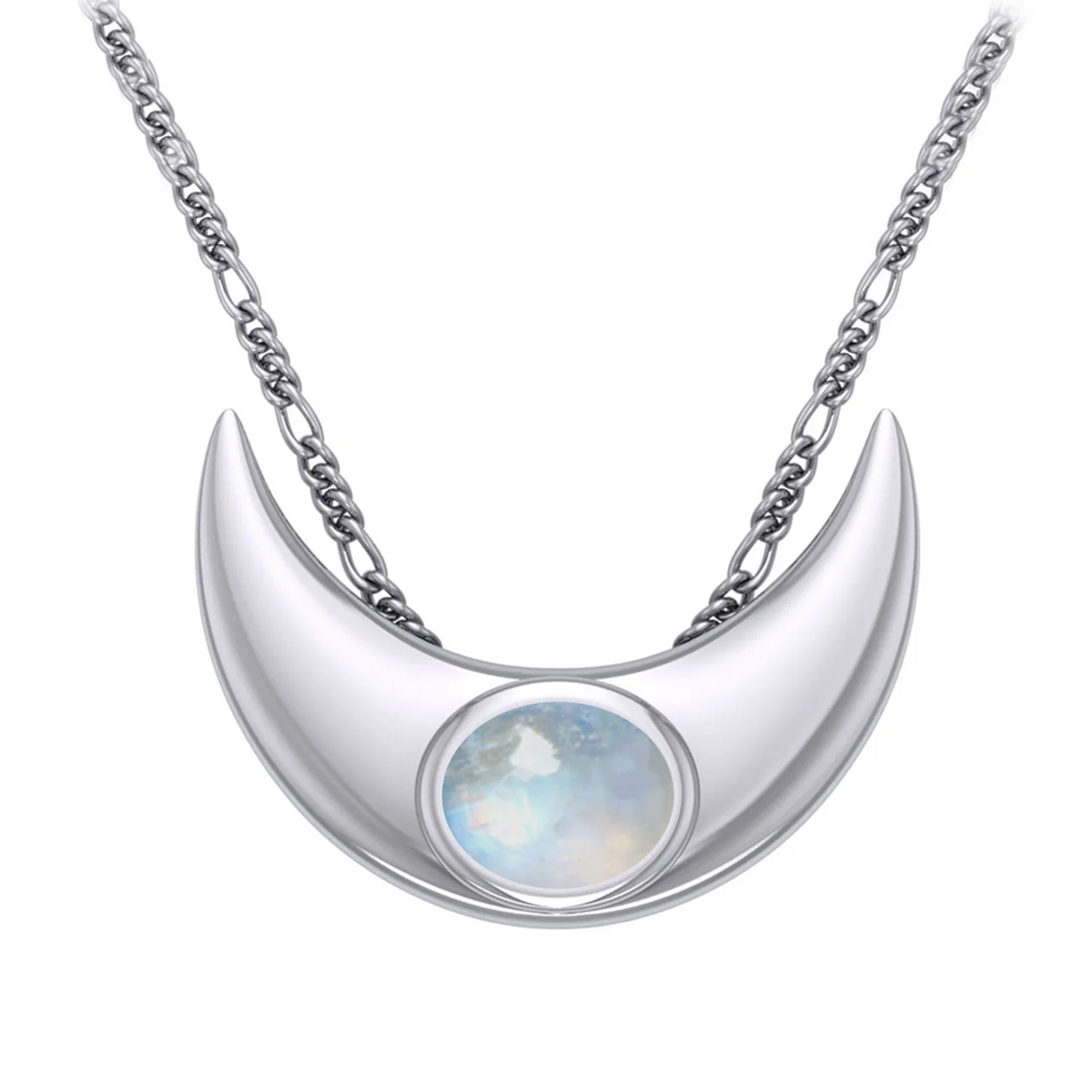 Large Sterling Silver Crescent Moon Rainbow Moonstone 18 Inch Necklace ...