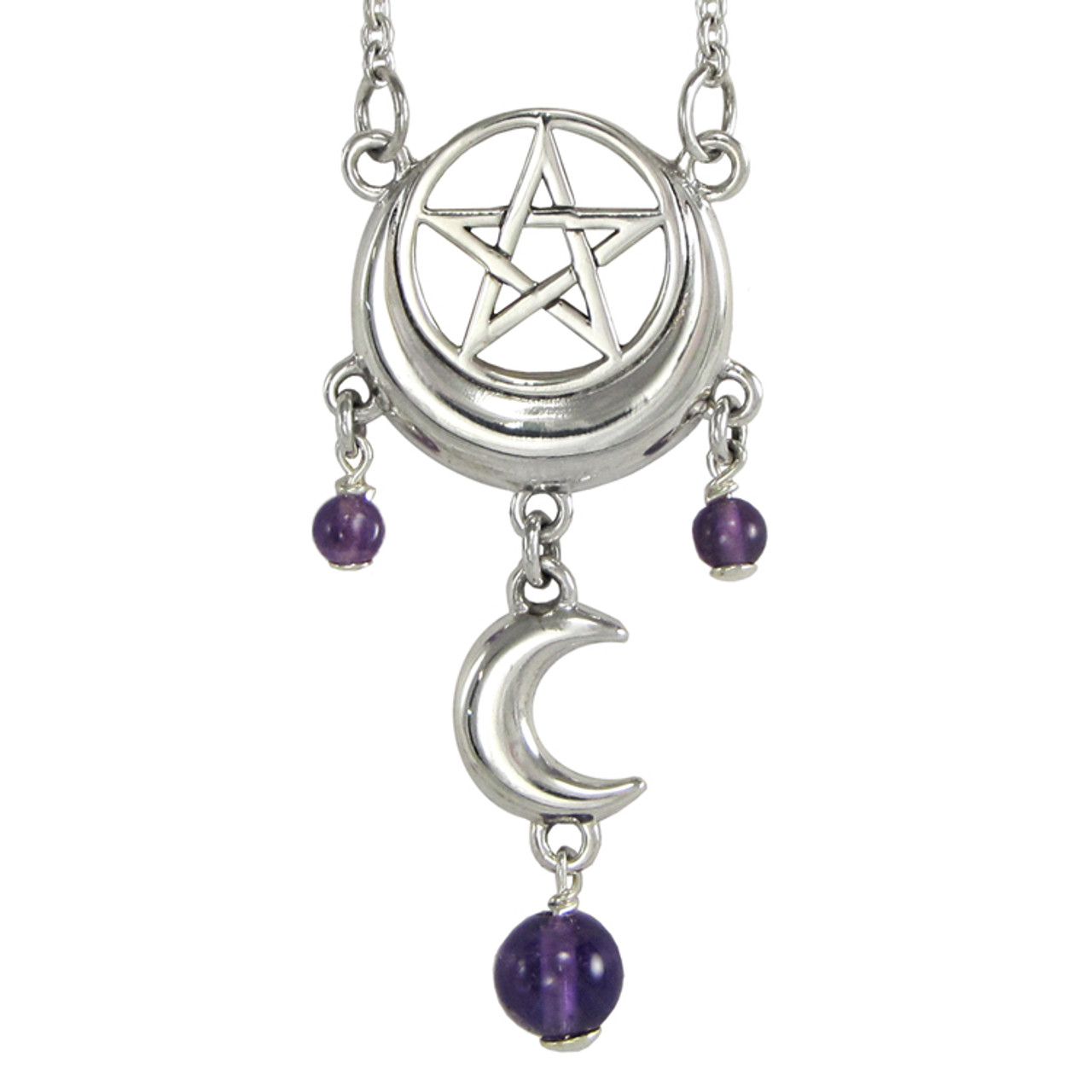 AMQTSLM Moon Pentagram Necklace with Natural Crystal Hexagon