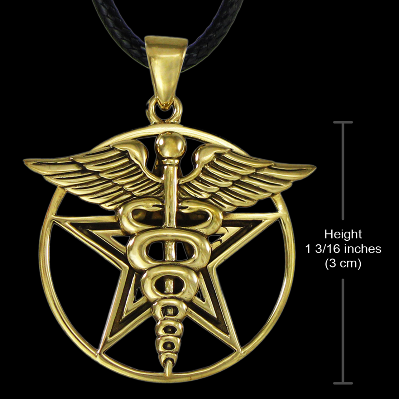 Bronze Caduceus Pentagram Pentacle Pendant Pagan Jewelry