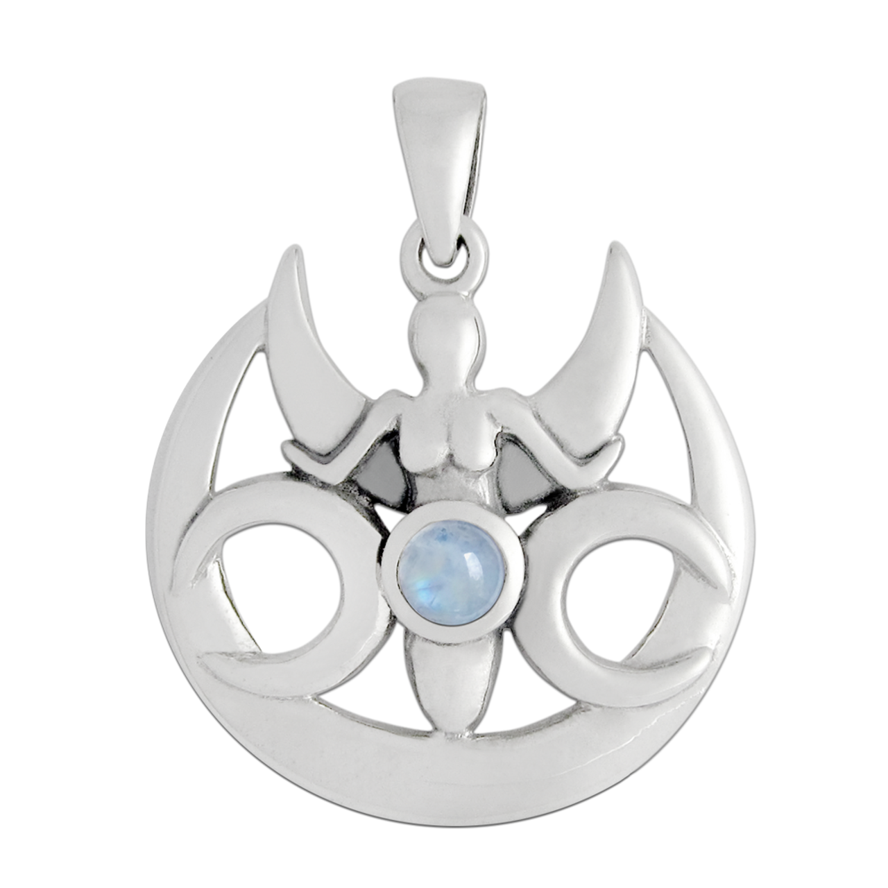 Sterling Silver High Priestess with Rainbow Moonstone Necklace