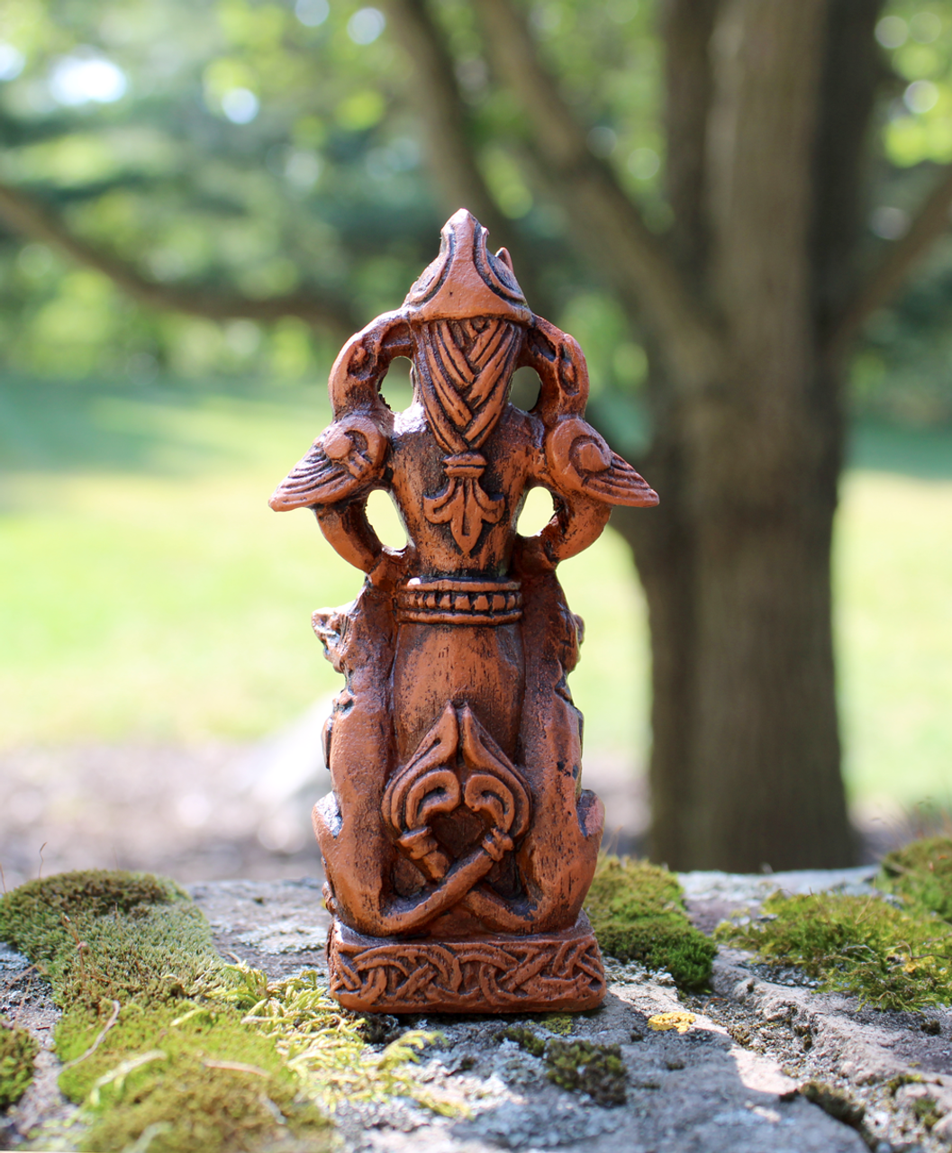 Seated Tyr, Norse God of War Statue - Wood Finish, Celtic God