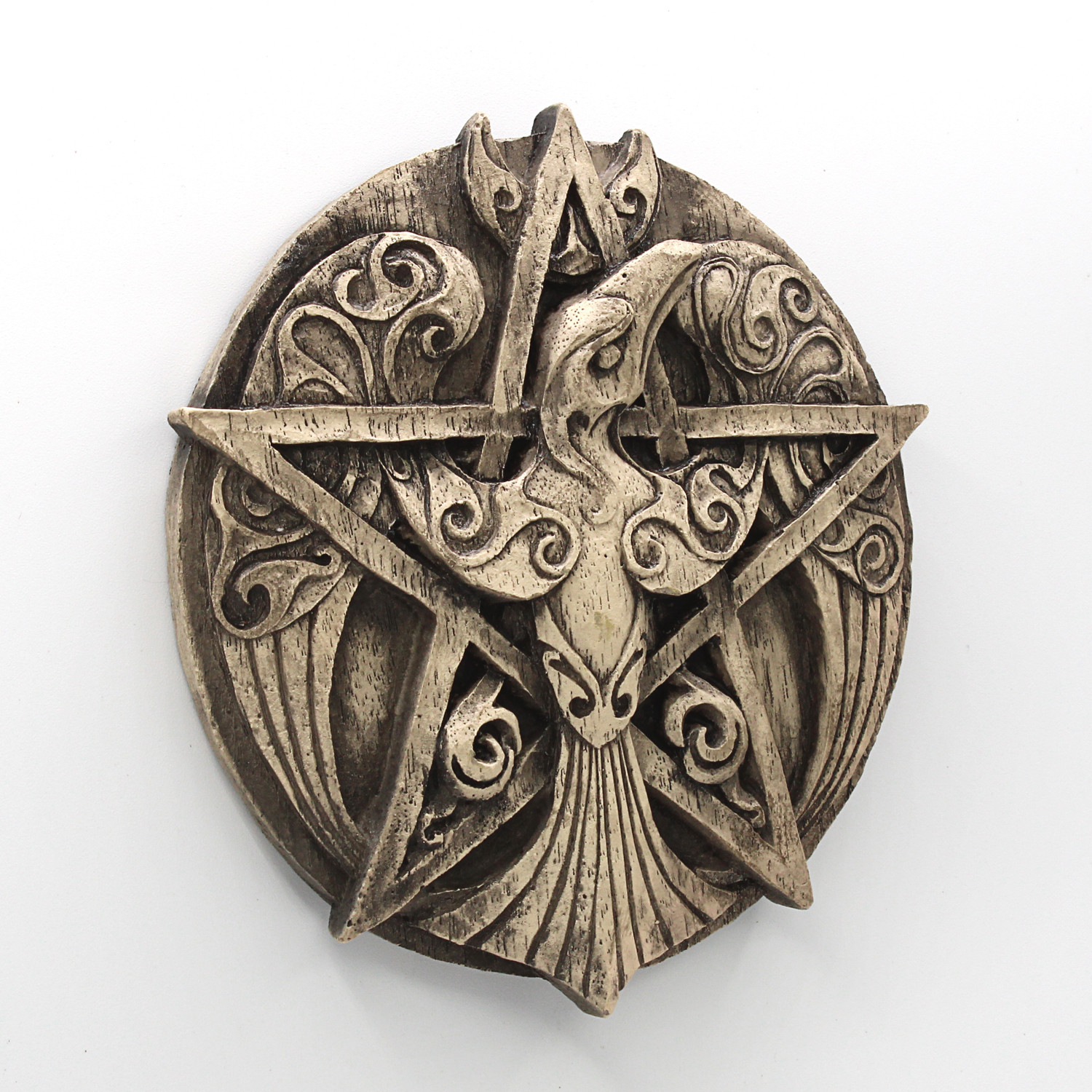 Crescent Raven Pentacle Plaque | witch wall decor | Wiccan & Pagan altar tile  | Wiccan Gifts & Decor - Altar supplies & Samhain decorations