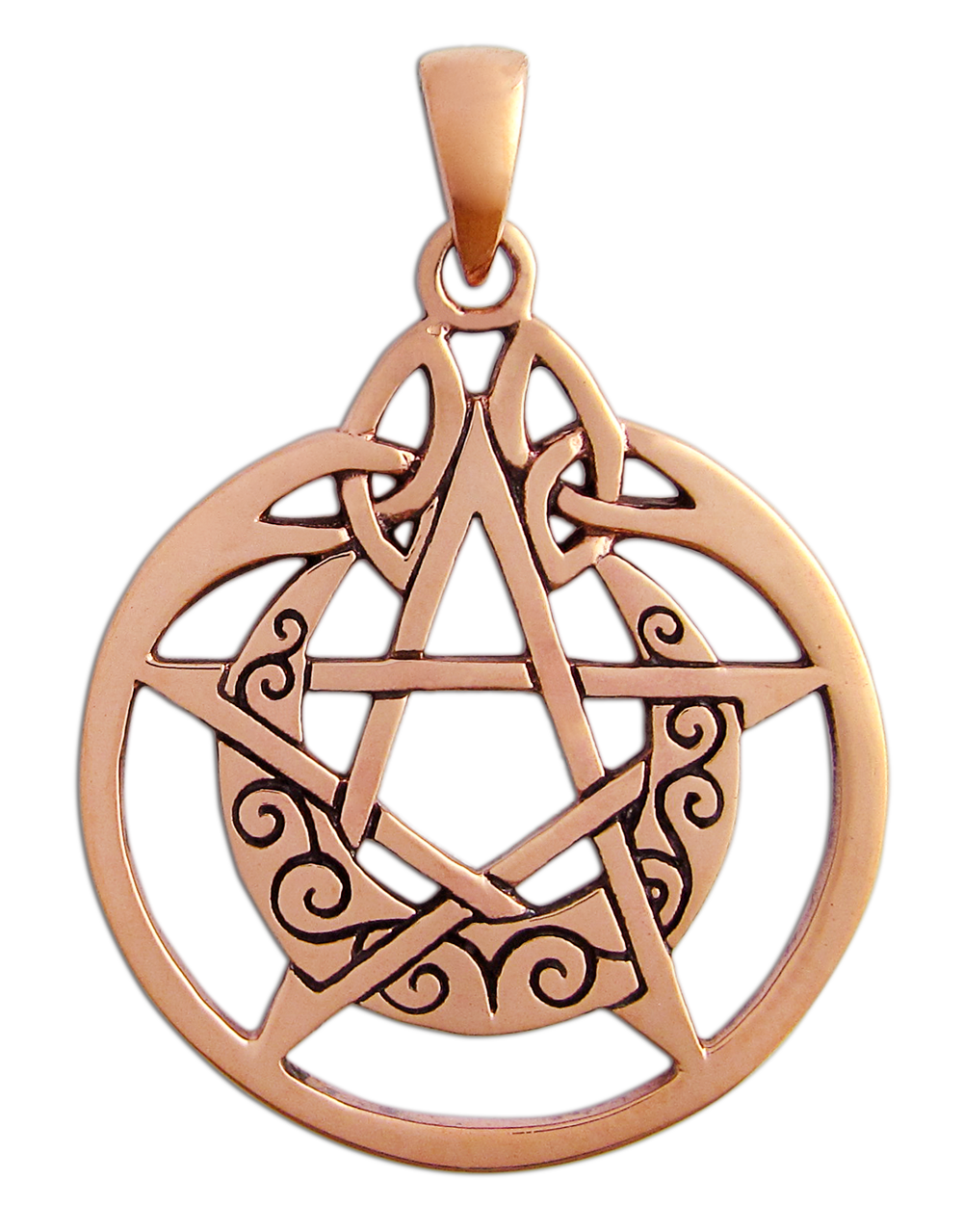 Wiccan Store & Pagan Jewelry : Copper Crescent Moon Pentacle Pendant with Circle