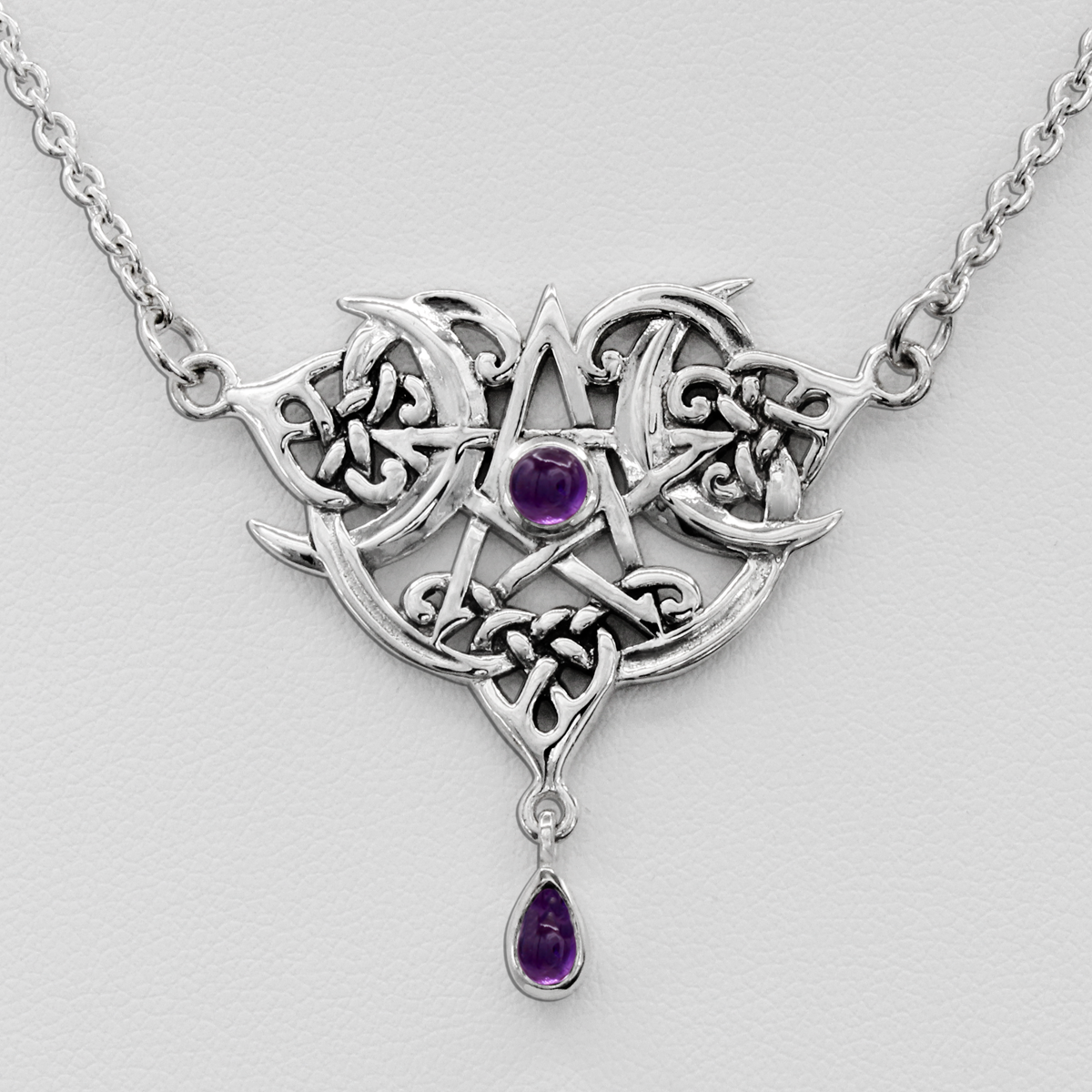 Sterling Silver Heart Pentacle Necklace with Amethyst