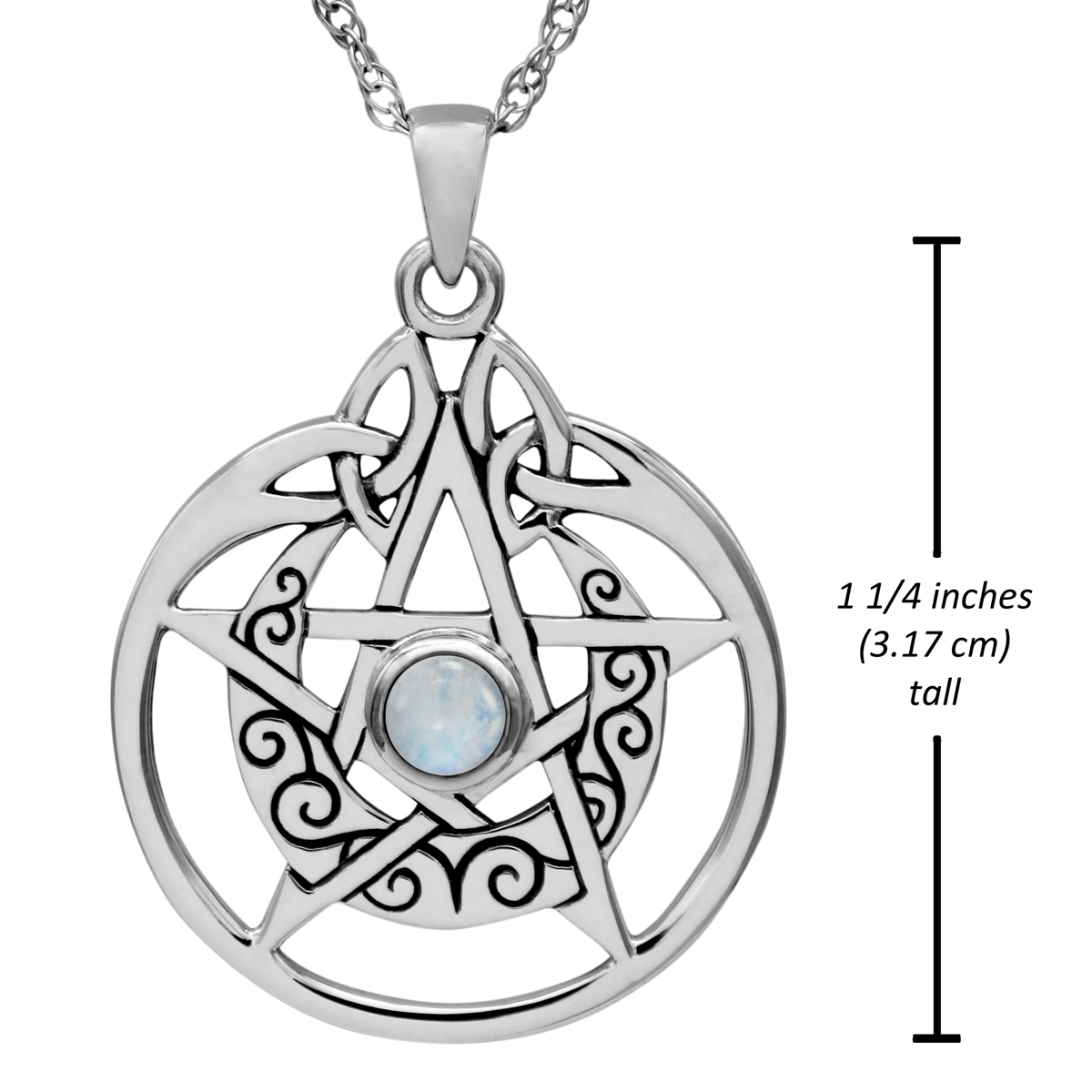 Sterling Silver Crescent Moon Pentacle Pendant Witchcraft Pagan Wiccan Jewelry