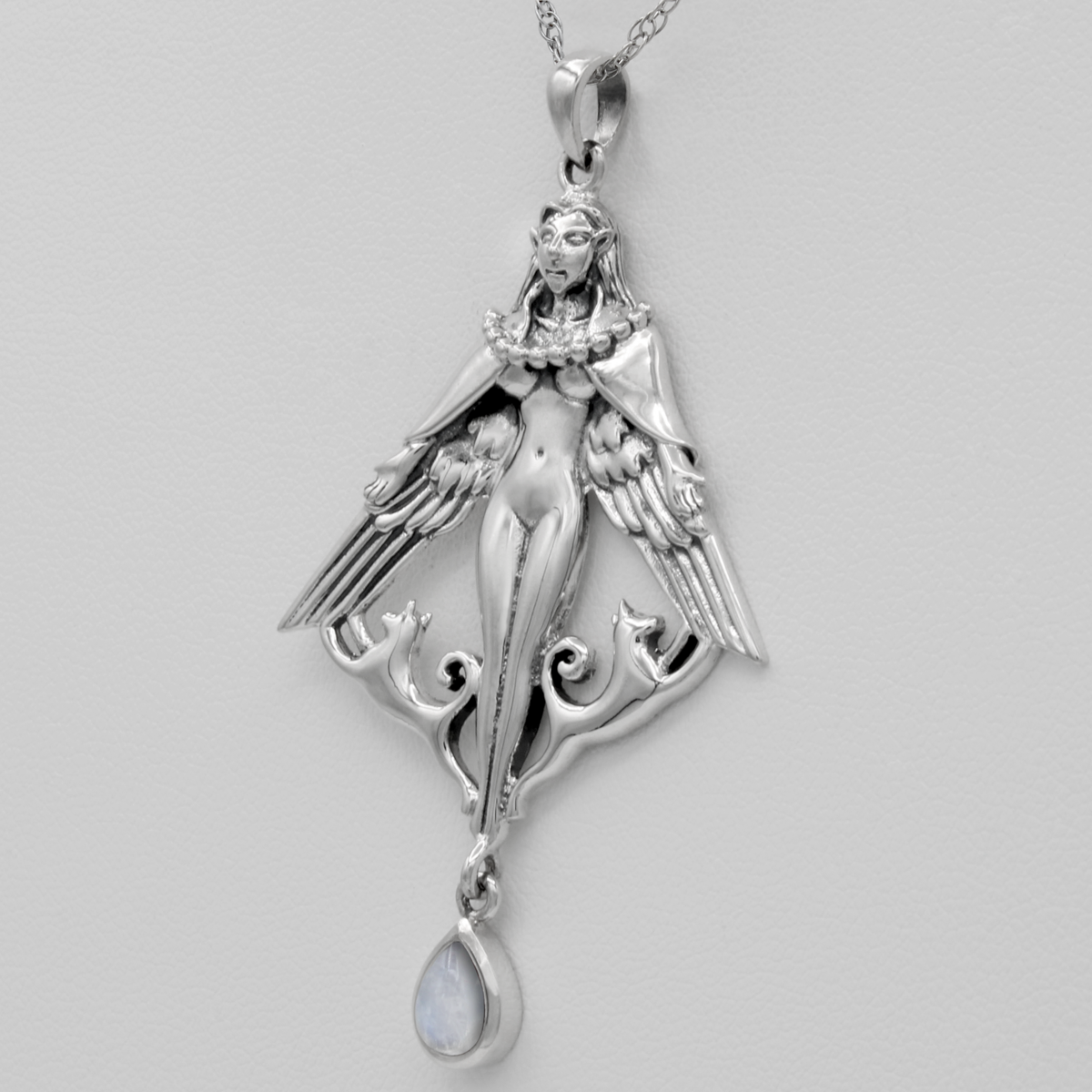 Sterling Silver Freya Pendant with Rainbow Moonstone