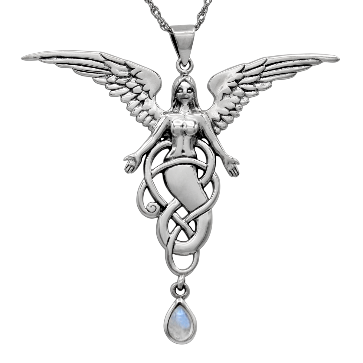 Sterling Silver Melusine Pendant with Rainbow Moonstone