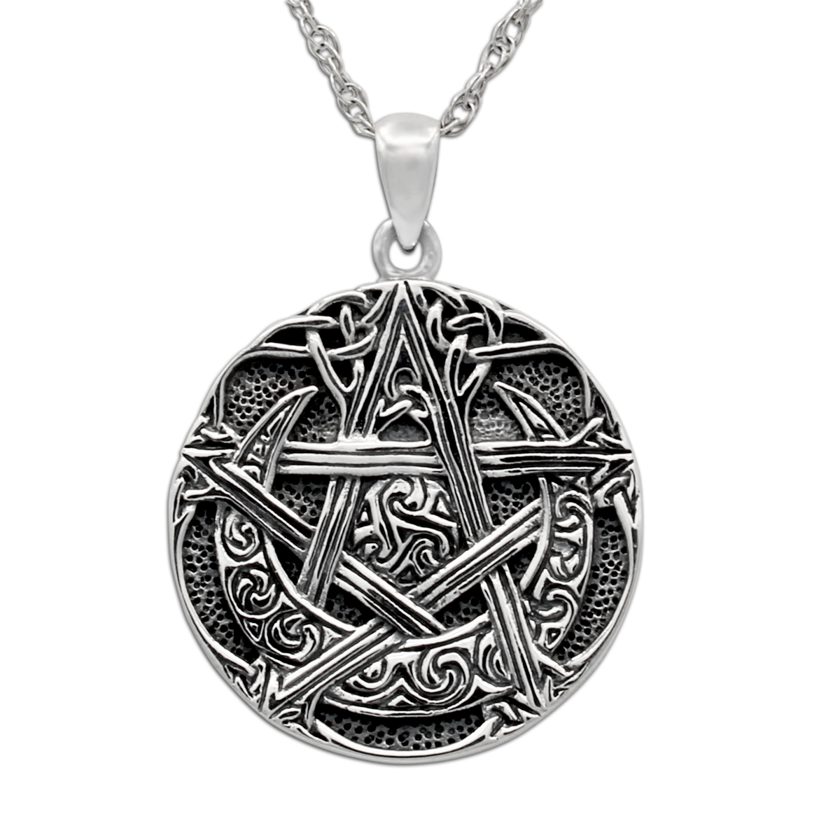 Celtic Pagan Moon Pentacle Necklace .925 Sterling Silver