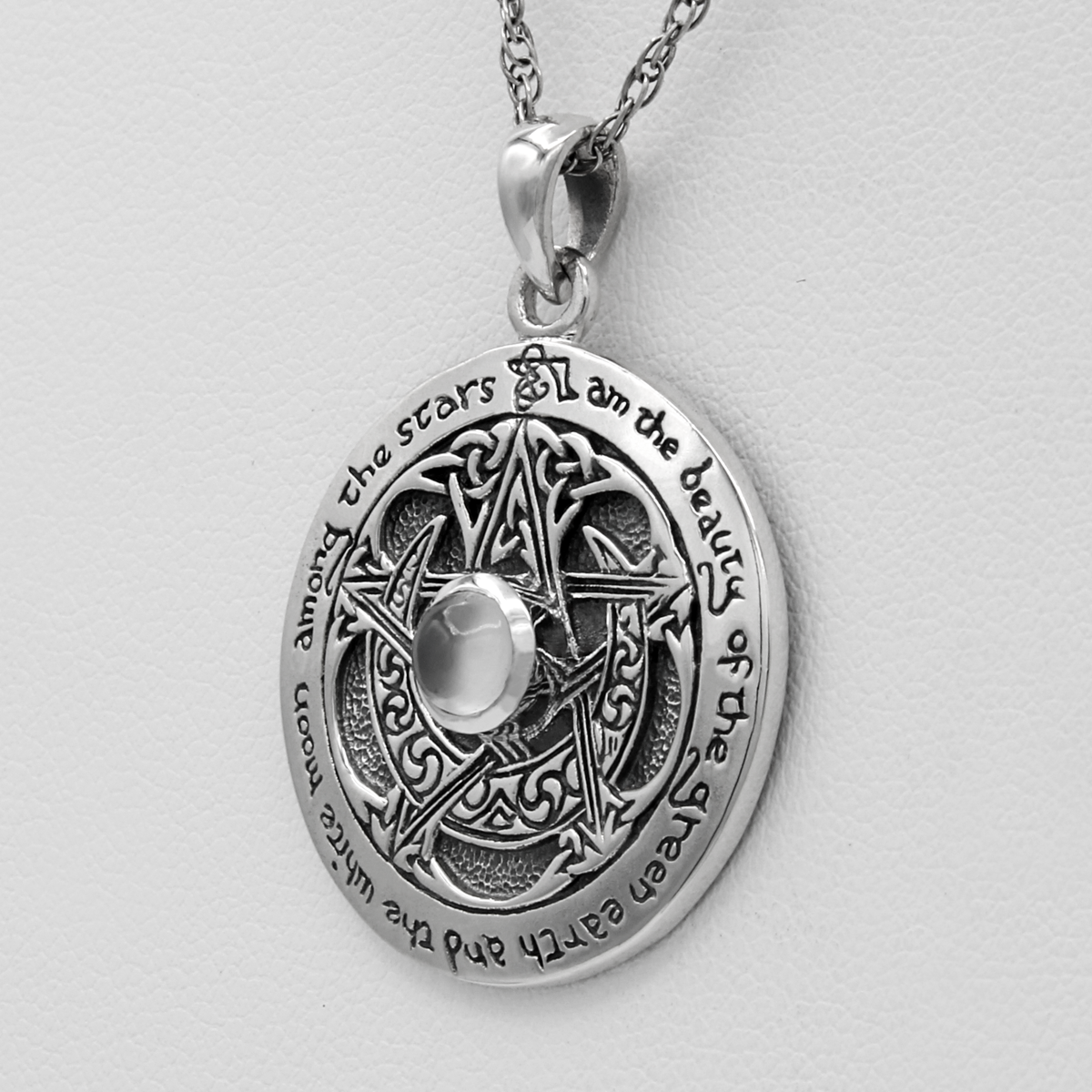 Sterling Silver Rainbow Moonstone Flip Ring – Pentacle Design, Wiccan Jewelry, Sizes 4-15