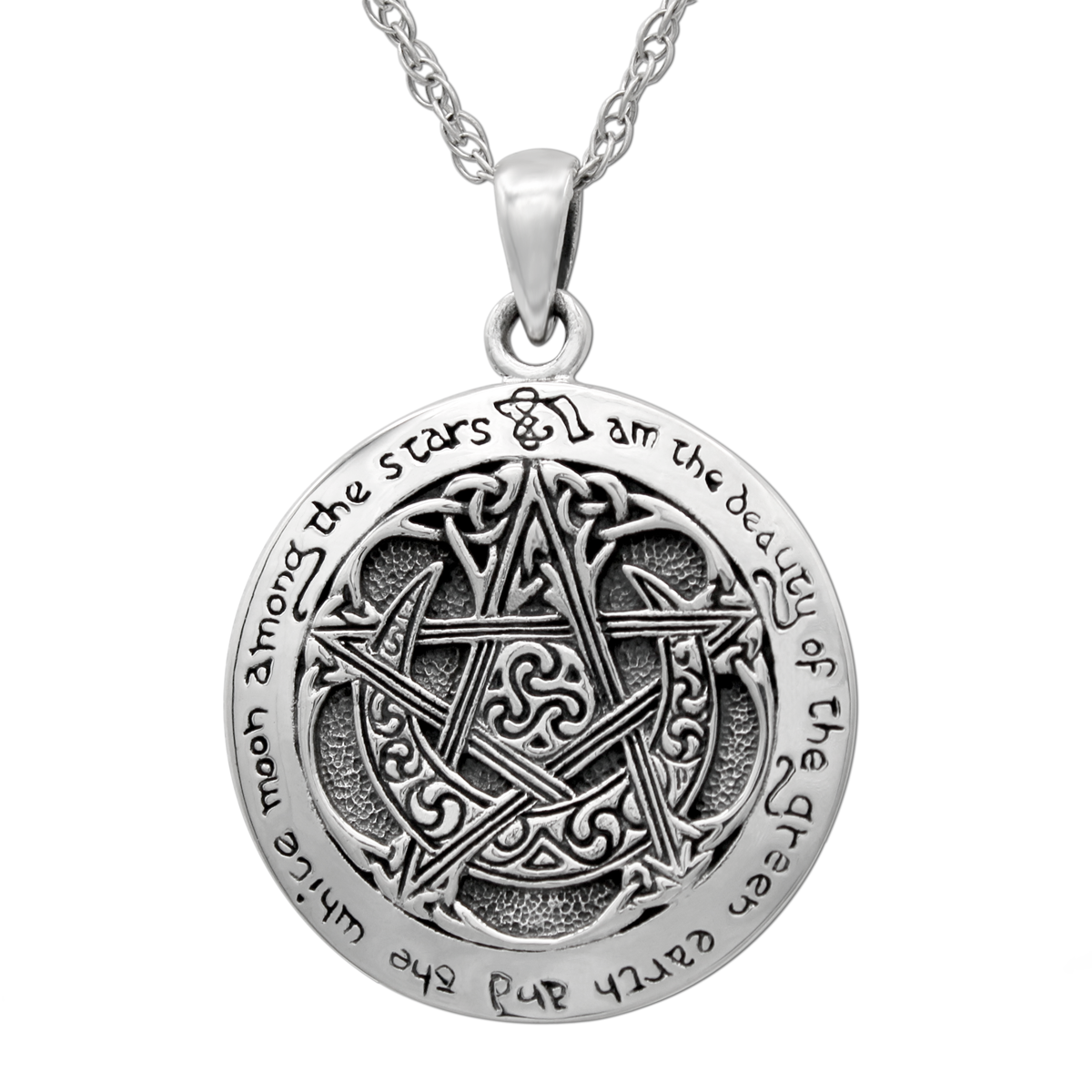 Sterling Silver Large Moon Pentacle Pendant