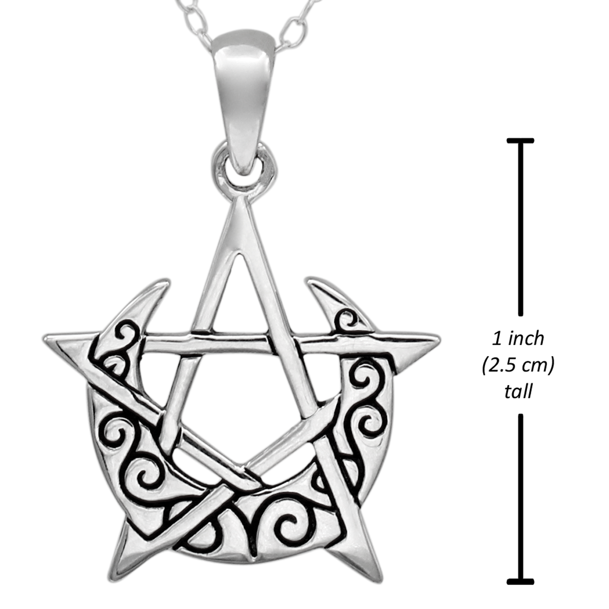 Pentagram Witchy Jewelry : Sterling Silver Crescent Moon Pentacle Pendant |  Witchcraft & Witch Shop