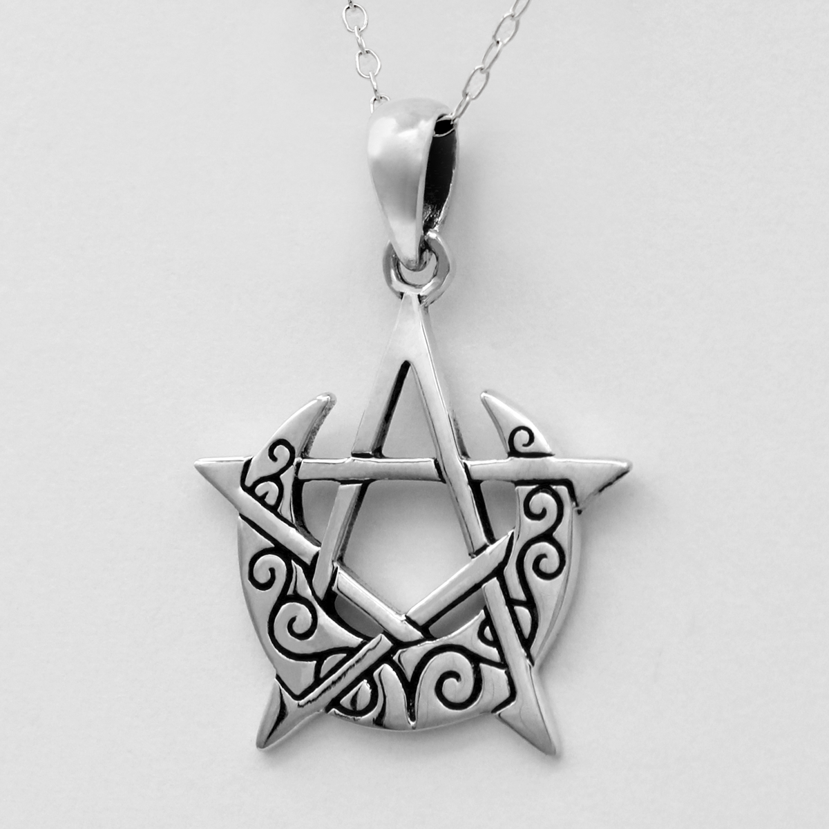 Pentagram Witchy Jewelry : Sterling Silver Crescent Moon Pentacle Pendant |  Witchcraft & Witch Shop