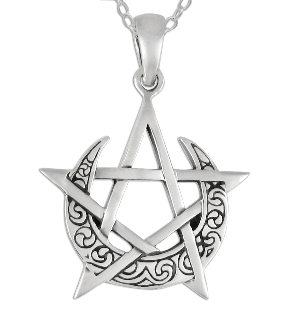 Moon Pentagram Witchcraft Necklace .925 Sterling Silver